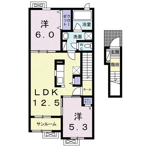 DK A&K Ⅲ(2LDK/2階)の間取り写真