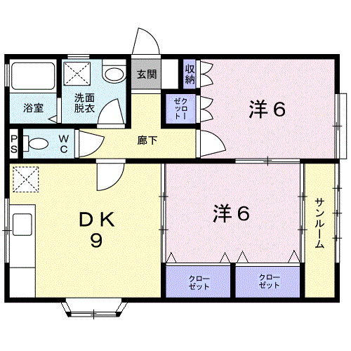 セーラ・クルーD(2DK/1階)の間取り写真