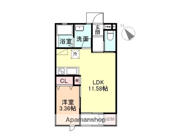 CLOVER本新町Ⅱ(1LDK/1階)の間取り写真