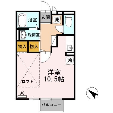 ジュネス辰野(ワンルーム/2階)の間取り写真