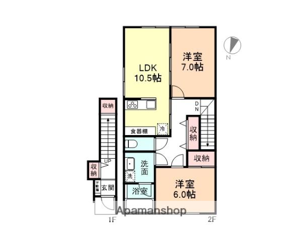 グッドシャトーⅥ(2LDK/2階)の間取り写真