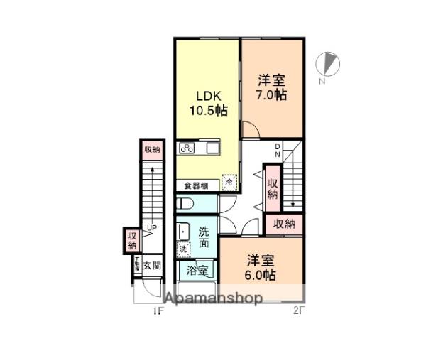 グッドシャトーⅥ(2LDK/2階)の間取り写真