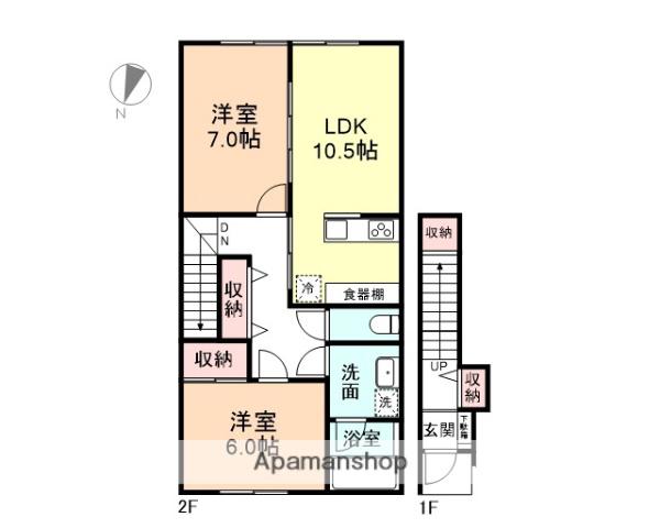 グッドシャトーⅥ(2LDK/2階)の間取り写真