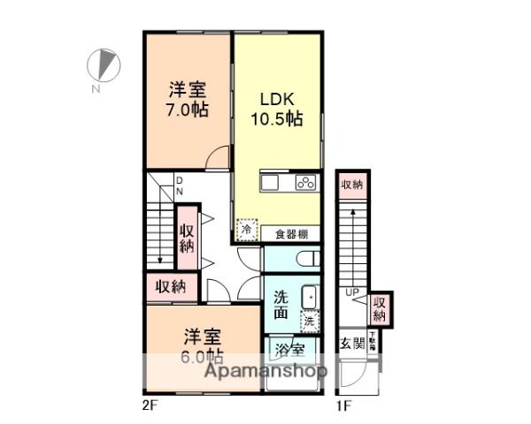 グッドシャトーⅥ(2LDK/2階)の間取り写真