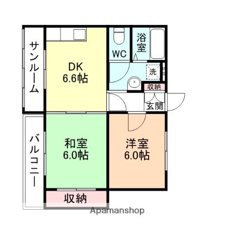 ロイヤルハイネス(2DK/3階)の間取り写真