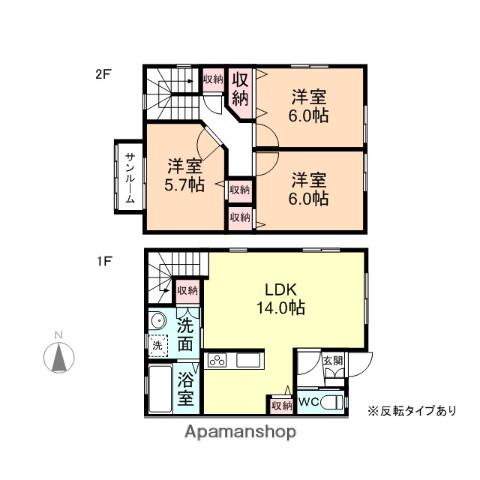 富山県滑川市 2階建 築25年(3LDK)の間取り写真