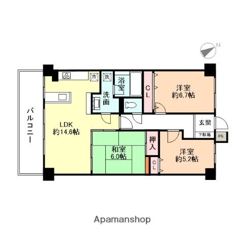 信開ガーデンコート高岡(3LDK/5階)の間取り写真