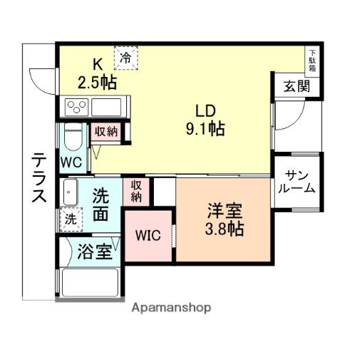 エコ・フィールズ中曽根F(1LDK/1階)の間取り写真