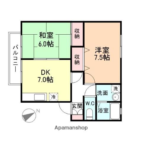 コンフォート・レジデンスⅡ(2DK/2階)の間取り写真