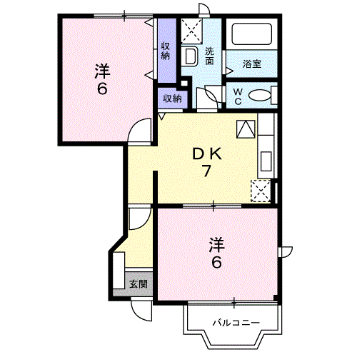 プリムローズ(2DK/1階)の間取り写真