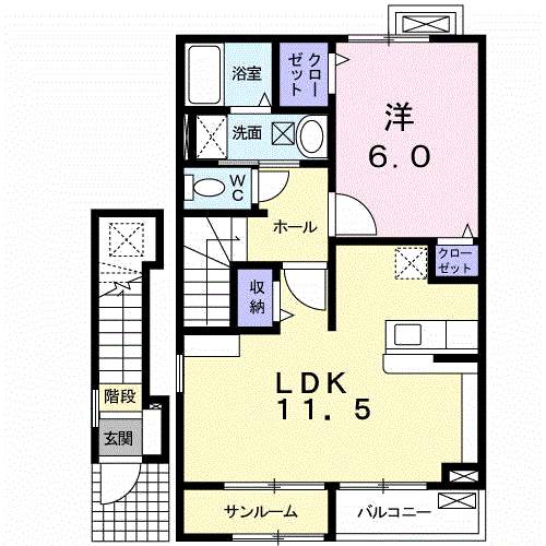 フェリチェⅡ(1LDK/2階)の間取り写真