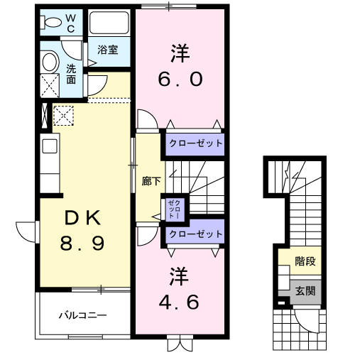 パティオ・ミニヨン(2DK/2階)の間取り写真