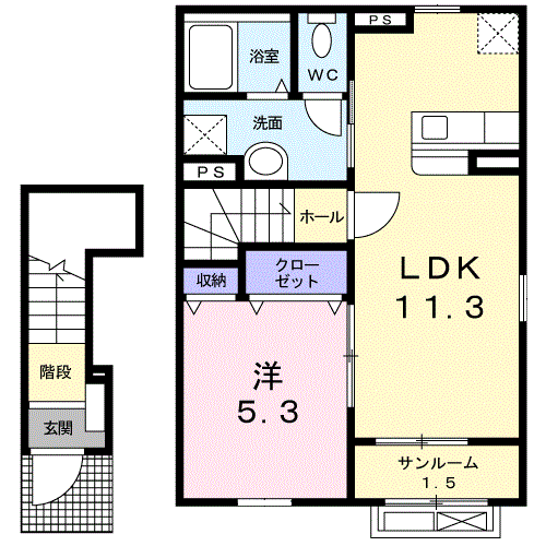 カーサ・ベル(1LDK/2階)の間取り写真