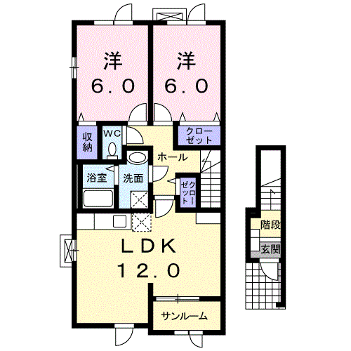 ブリアントビューB(2LDK/2階)の間取り写真