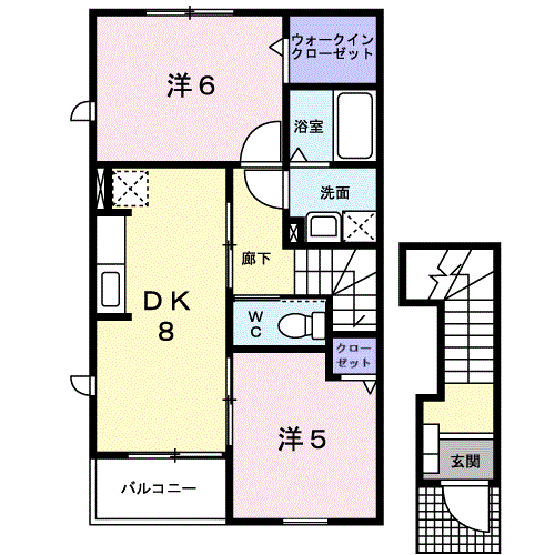 ベルフラワーⅠ(2DK/2階)の間取り写真