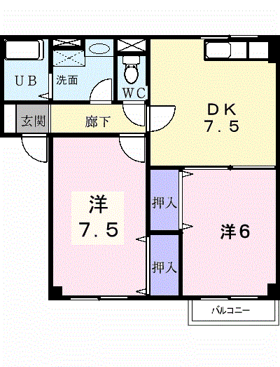 メゾン大安Ⅱ(2DK/1階)の間取り写真