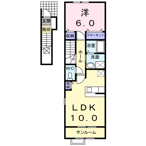 万葉線 新能町駅 徒歩8分 2階建 築17年(1LDK/2階)の間取り写真
