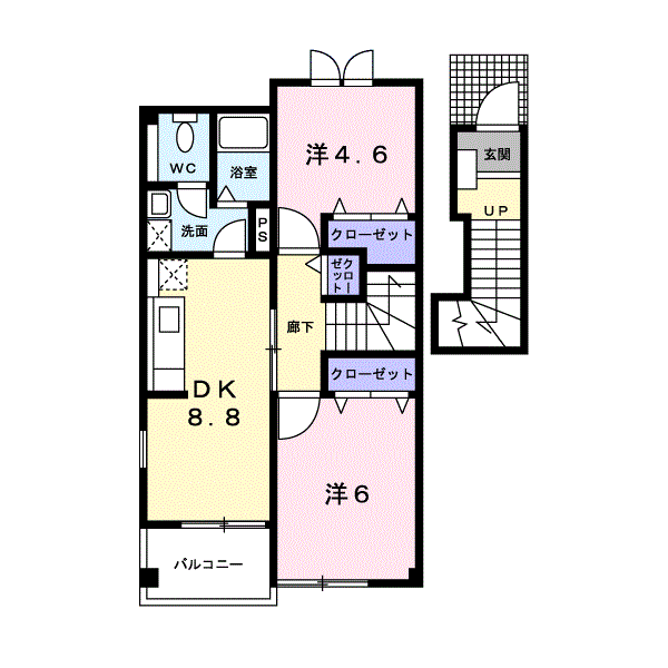 カーサ・プラシードⅠ(2DK/2階)の間取り写真