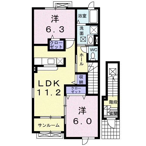 マ-ブルⅠ(2LDK/2階)の間取り写真