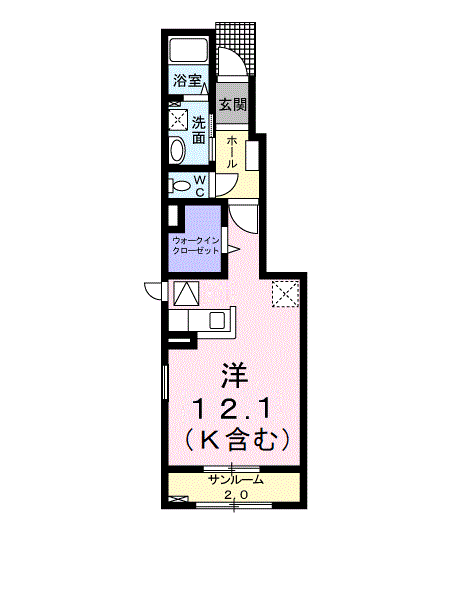 サンシャイン・ホップ Ⅱ(ワンルーム/1階)の間取り写真