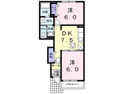 アルモニー(2DK/1階)の間取り写真