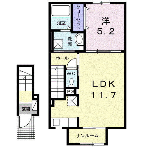 プランドールA(1LDK/2階)の間取り写真
