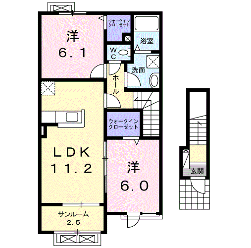 ヴィラージュS Ⅴ(2LDK/2階)の間取り写真