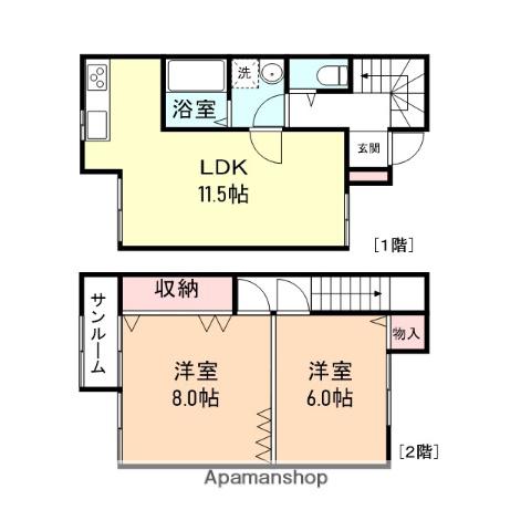 アモーレ本町A棟(2LDK/1階)の間取り写真
