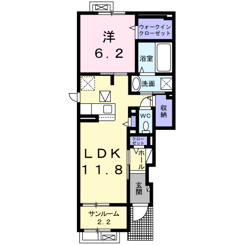 クプレⅡ(1LDK/1階)の間取り写真
