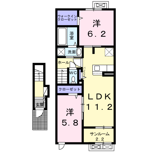 メシェルディ(2LDK/2階)の間取り写真