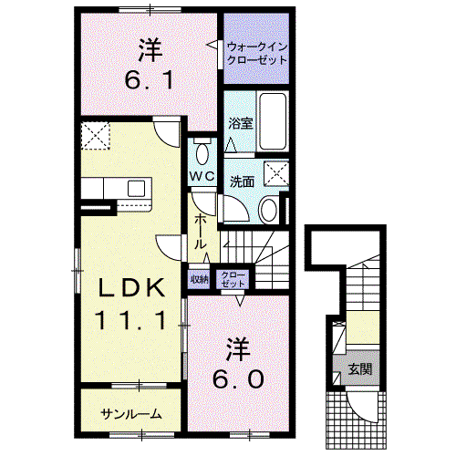 ミラノⅤ B(2LDK/2階)の間取り写真