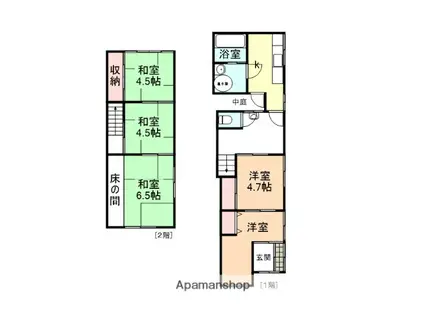 万葉線 海王丸駅 徒歩59分 2階建 築42年(5K)の間取り写真