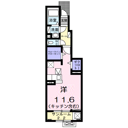 ミラノⅥ B(ワンルーム/1階)の間取り写真