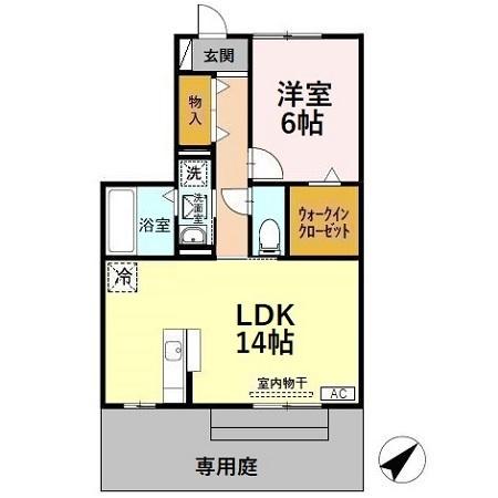フルール福岡(1LDK/1階)の間取り写真