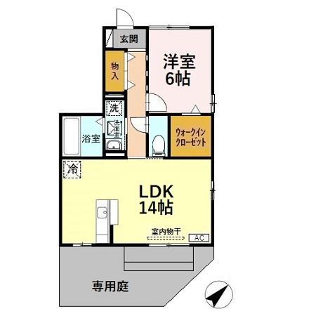 フルール福岡(1LDK/1階)の間取り写真