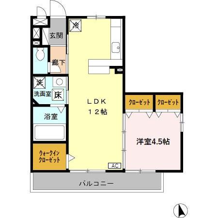 ルナリエK(1LDK/1階)の間取り写真