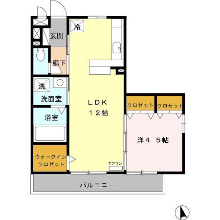ルナリエK(1LDK/2階)の間取り写真