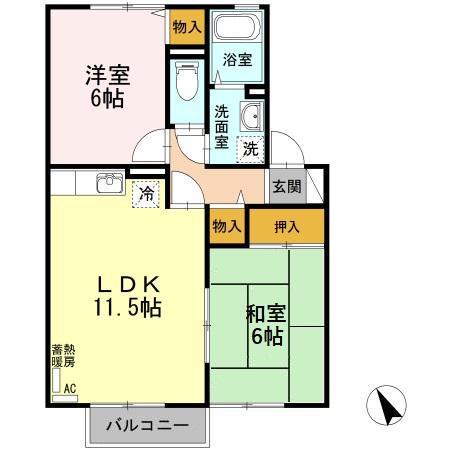 エルフタウン吉久J(2LDK/2階)の間取り写真