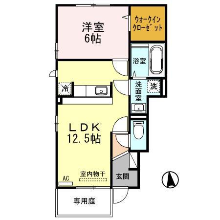 D-ROOMアネーロ(1LDK/1階)の間取り写真