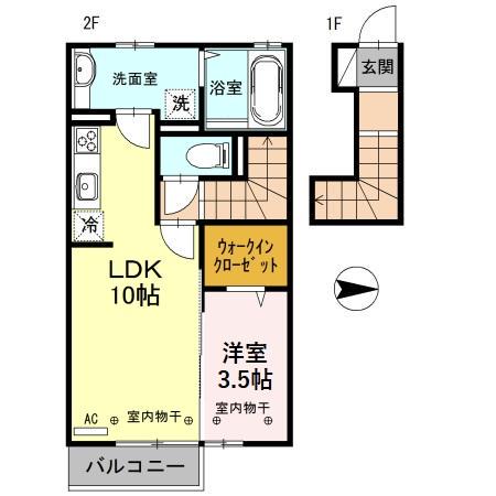 リアンカーサ(1LDK/2階)の間取り写真