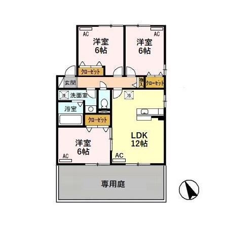 リビングタウン赤祖父B(3LDK/1階)の間取り写真