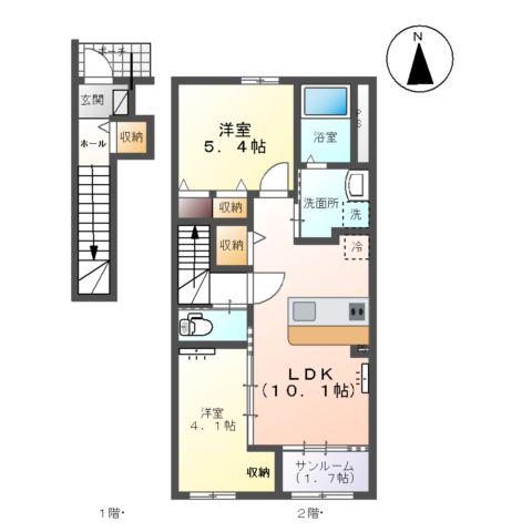 ルーベンス城東(2LDK/2階)の間取り写真