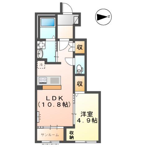 富山市北代アパート(1LDK/1階)の間取り写真