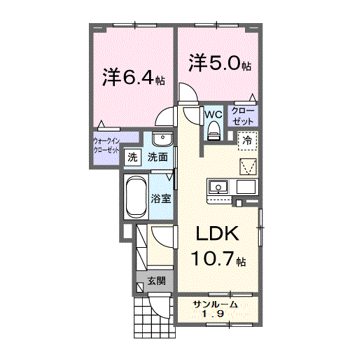 リバティ Ⅰ(2LDK/1階)の間取り写真