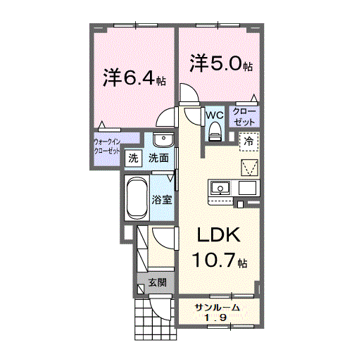 リバティ Ⅰ(2LDK/1階)の間取り写真