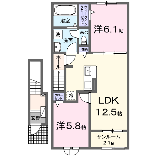 プラウド四屋 Ⅱ(2LDK/2階)の間取り写真