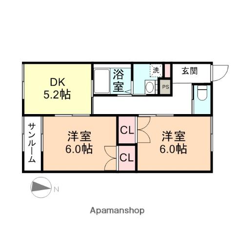 クラフトハウス野村A棟・B棟(2K/2階)の間取り写真