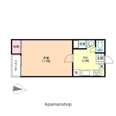 富山県富山市 2階建 築30年(1DK/2階)の間取り写真
