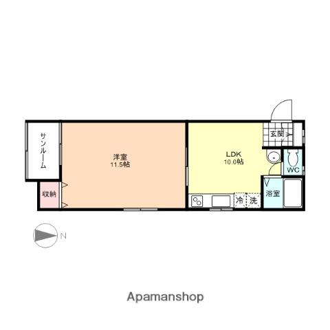 コンチネンタル鵜坂(1DK/2階)の間取り写真