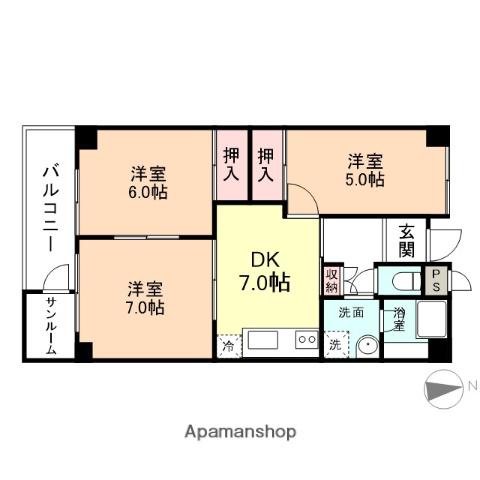 北野ハイツ(3DK/1階)の間取り写真